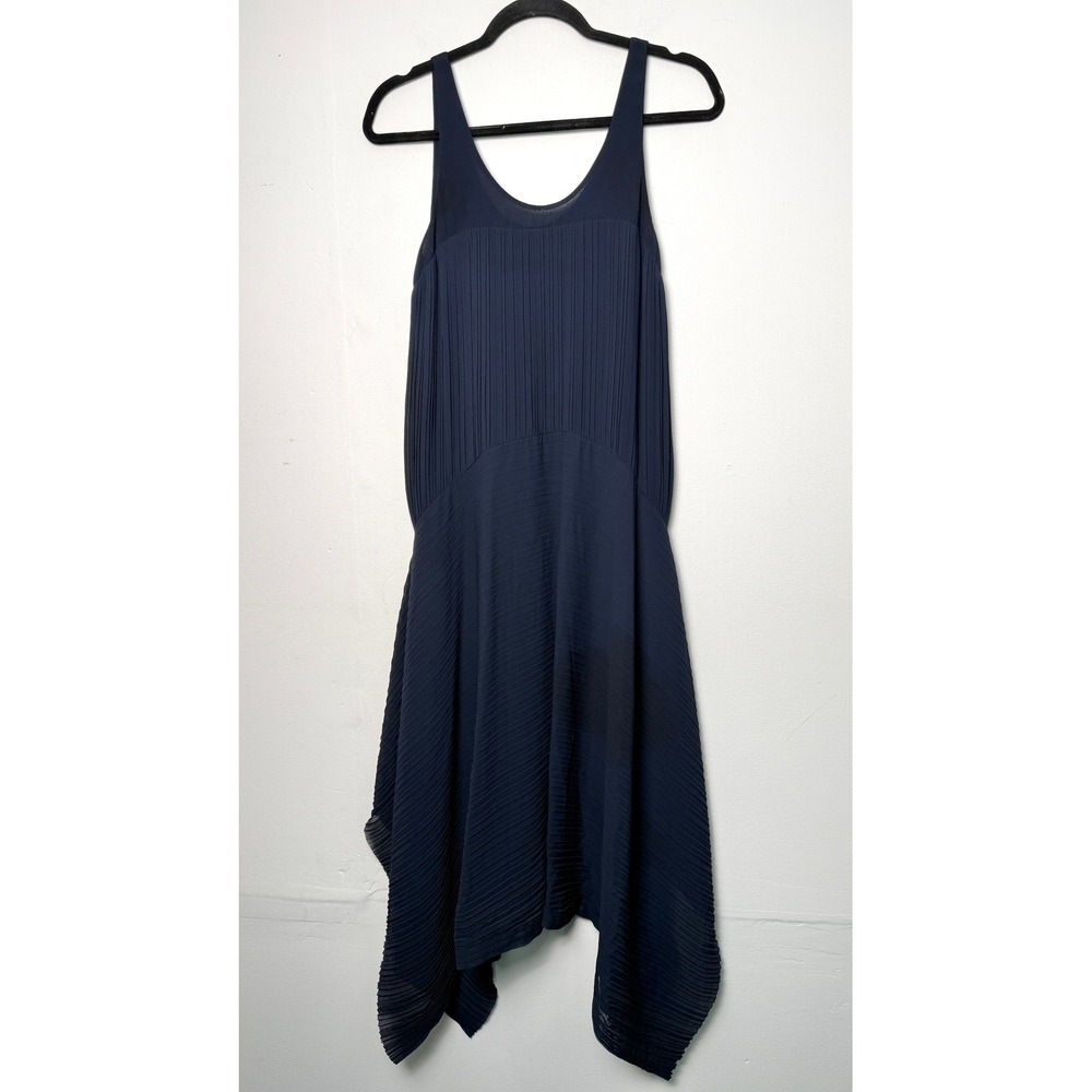 Club Monaco Navy Blue Pleated Asymmetrical Midi Dress 00 Sleeveless 295554855